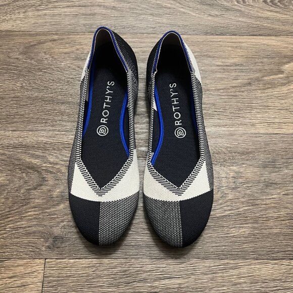 Rothy's Captoe Black White Buffalo Plaid Slip On Flats Shoes Retired Size 10.5 - Picture 9 of 13